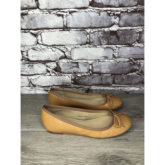 Saks Fifth Ave 10022-Shoe Tan Brown Leather Bow Ballet Flats Women 6.5M US/37EU - Picture 9 of 16